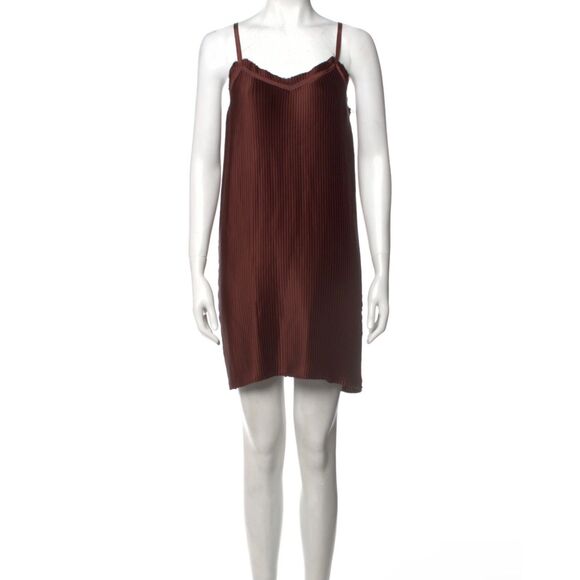All Saints Sleeveless Pleated Slip Mini Dress Burgundy 2 - Picture 3 of 11